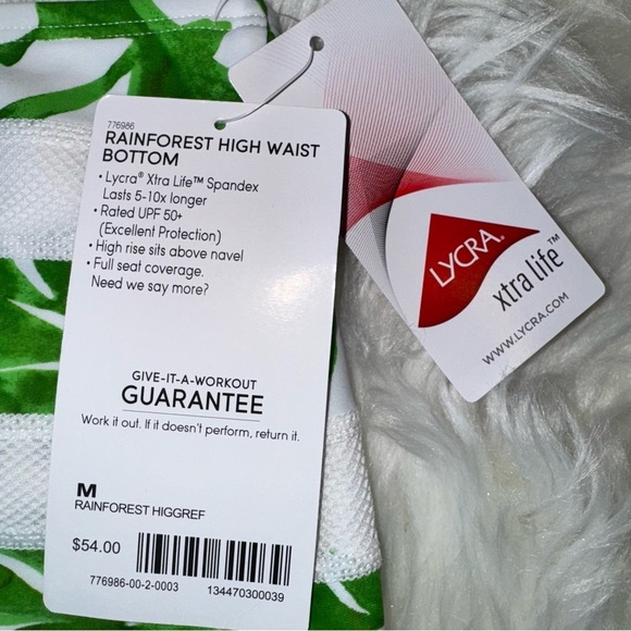 Athleta White and Green High Waisted Full Coverage Bikini Bottom Lycra UPF 50 M - Picture 6 of 10
